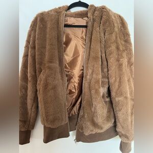 Ladies medium fuzzy brown zip up hoodie sweater.